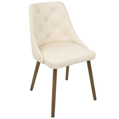 Mid-Century Modern Dining Chair with Walnut Finish, Cream Quilted Faux Leather