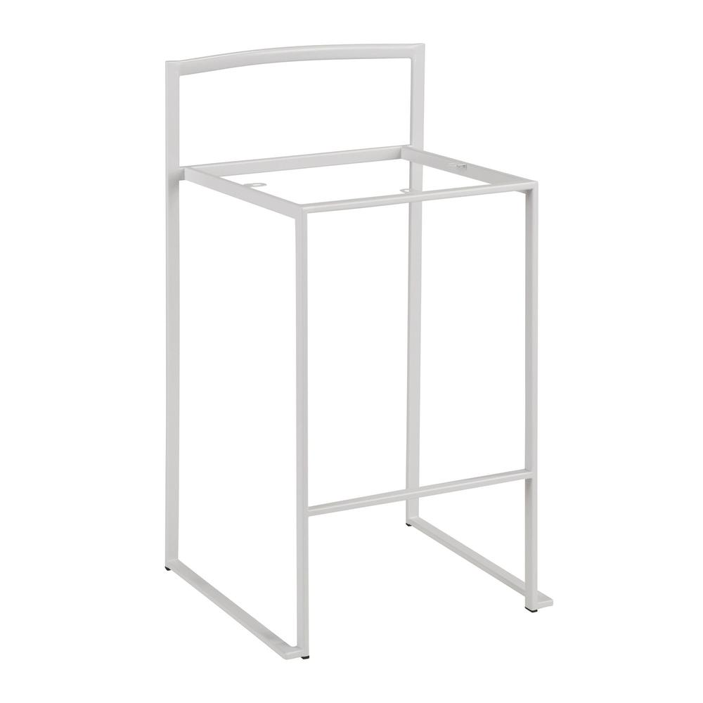 Fuji Contemporary Stackable Counter Stool in White with Grey Faux Leather Cushion - Set of 2