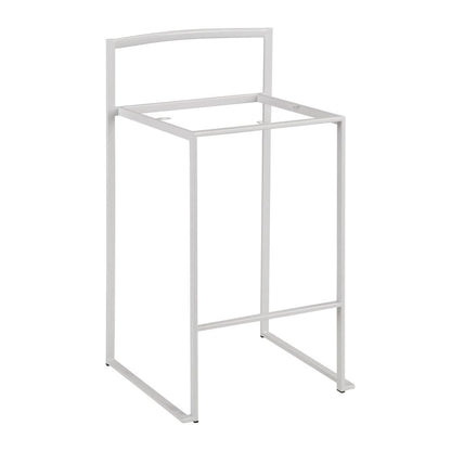 Fuji Contemporary Stackable Counter Stool in White with Grey Faux Leather Cushion - Set of 2