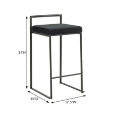 Black contemporary stackable counter stool set with velvet cushions
