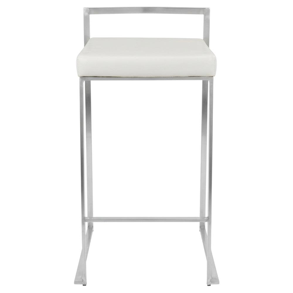 Contemporary White Faux Leather Stackable Counter Stool Set of 2