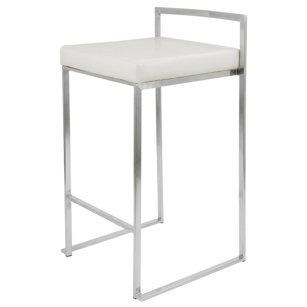 Contemporary White Faux Leather Stackable Counter Stool Set of 2