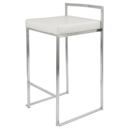 Contemporary White Faux Leather Stackable Counter Stool Set of 2