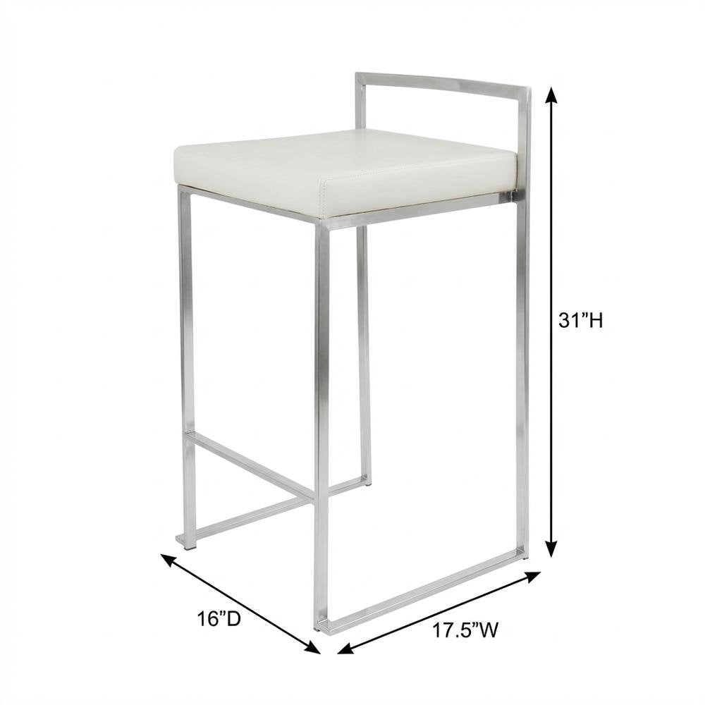 Contemporary White Faux Leather Stackable Counter Stool Set of 2