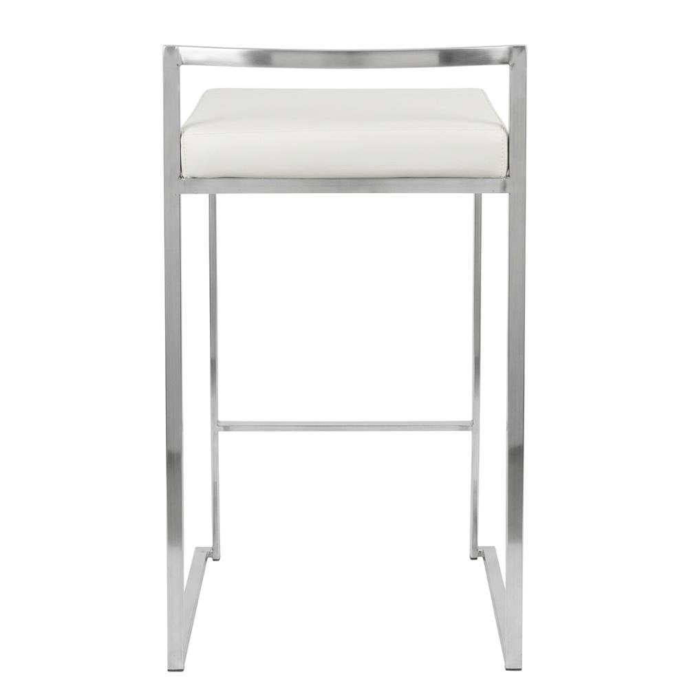 Contemporary White Faux Leather Stackable Counter Stool Set of 2