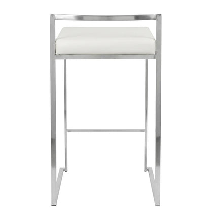 Contemporary White Faux Leather Stackable Counter Stool Set of 2