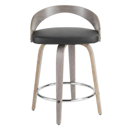 Counter Stool with Light Grey Wood and Faux Leather Upholstery, Set of 2
