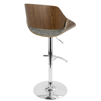 Walnut and Grey Adjustable Barstool with Swivel and Modern Design