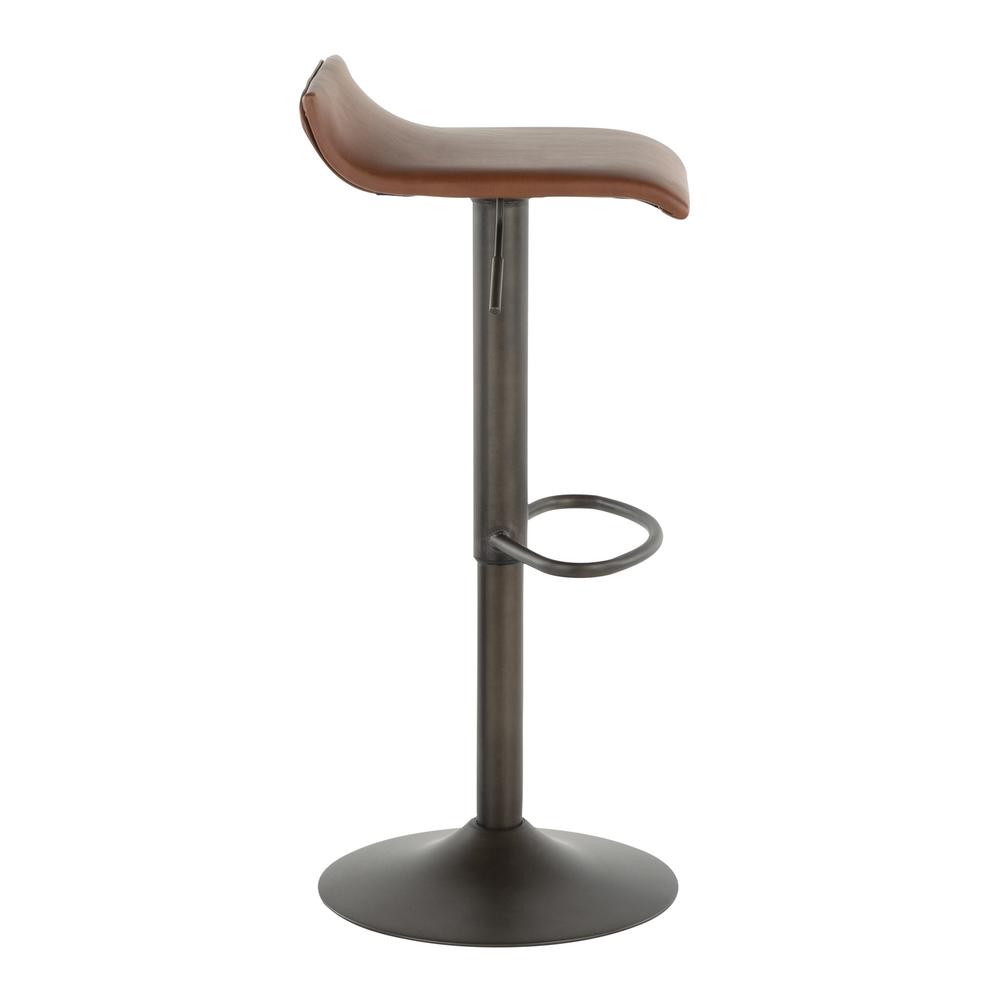 Ale Industrial Barstool in Antique Metal and Brown Faux Leather - Set of 2