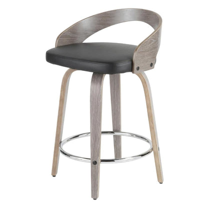 Counter Stool with Light Grey Wood and Faux Leather Upholstery, Set of 2