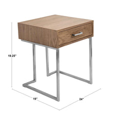 Roman Contemporary End Table in Walnut Wood and Stainless Steel