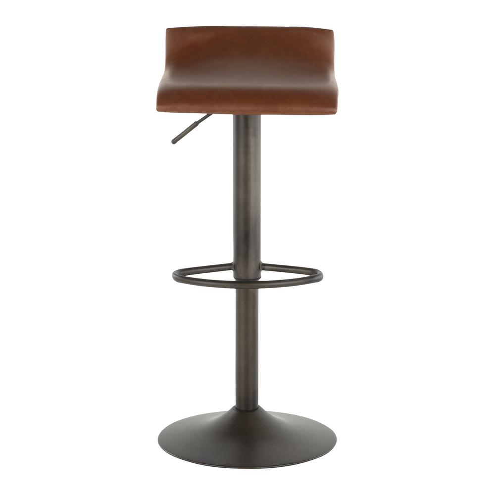 Ale Industrial Barstool in Antique Metal and Brown Faux Leather - Set of 2