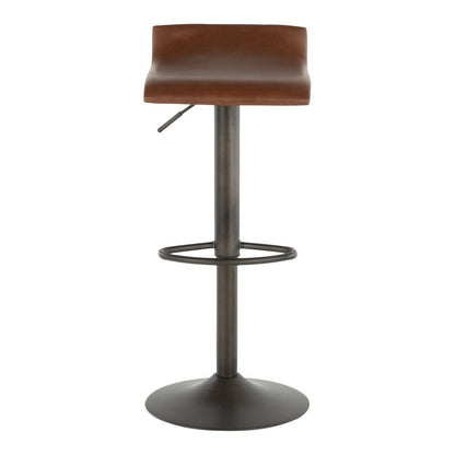 Ale Industrial Barstool in Antique Metal and Brown Faux Leather - Set of 2