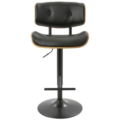 Mid-Century Modern Adjustable Barstool in Walnut with Black Faux Leather