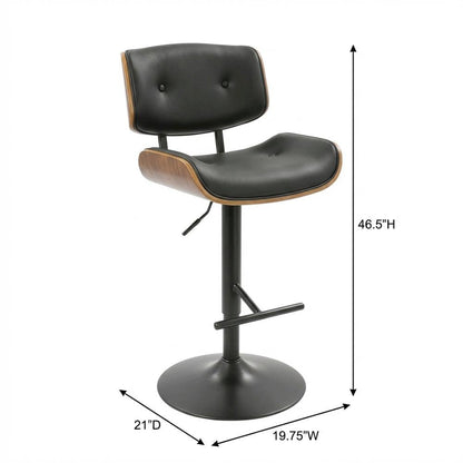 Mid-Century Modern Adjustable Barstool in Walnut with Black Faux Leather