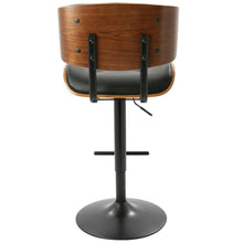 Mid-Century Modern Adjustable Barstool in Walnut with Black Faux Leather