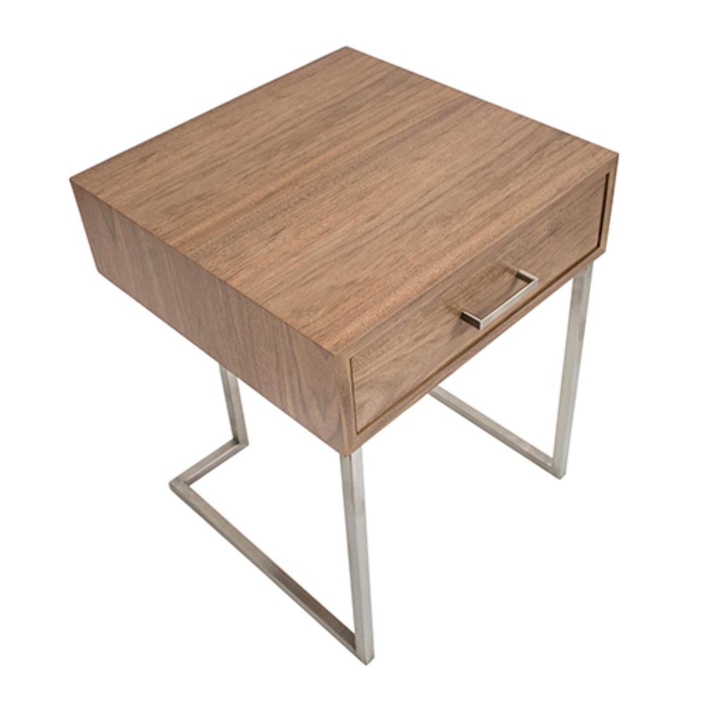 Roman Contemporary End Table in Walnut Wood and Stainless Steel