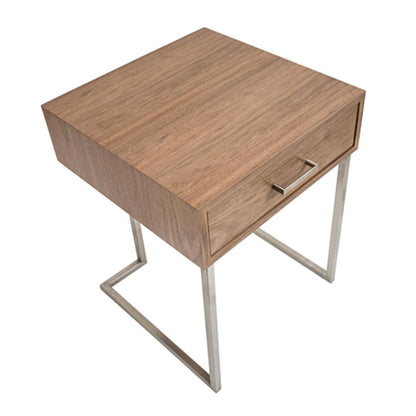 Roman Contemporary End Table in Walnut Wood and Stainless Steel