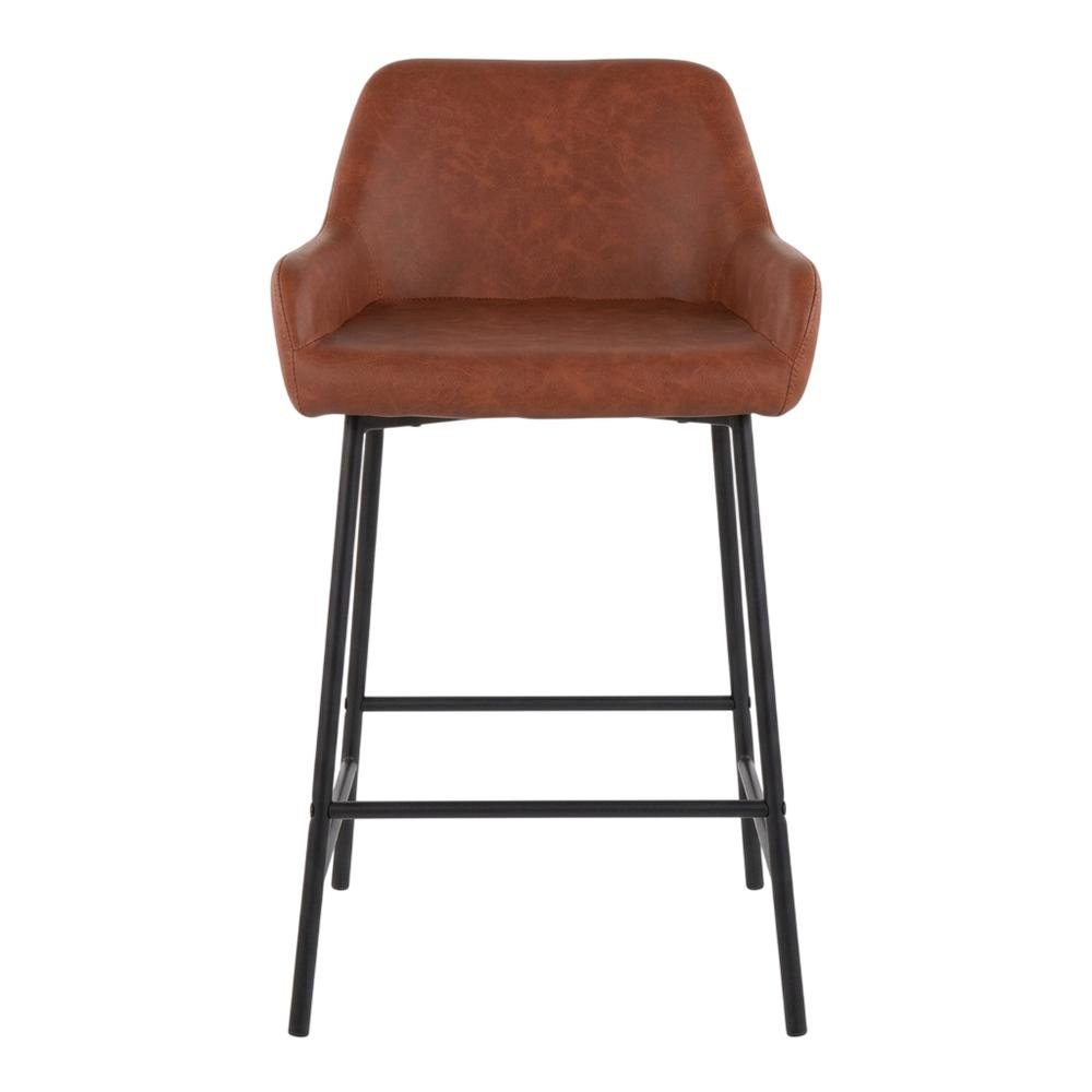 Black industrial counter stools with faux leather seats, set of 2