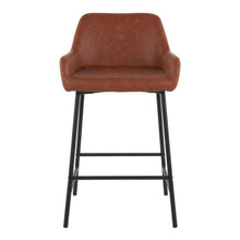 Black industrial counter stools with faux leather seats, set of 2