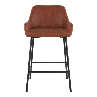Black industrial counter stools with faux leather seats, set of 2