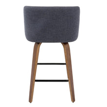 Toriano Mid-Century Modern Counter Stool in Walnut and Blue Fabric - Set of 2