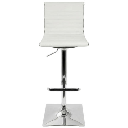 Adjustable Barstool with Swivel in White Faux Leather for Kitchen & Bar