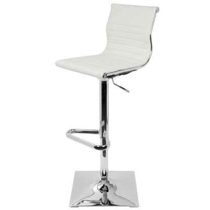 Adjustable Barstool with Swivel in White Faux Leather for Kitchen & Bar