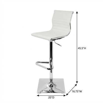 Adjustable Barstool with Swivel in White Faux Leather for Kitchen & Bar