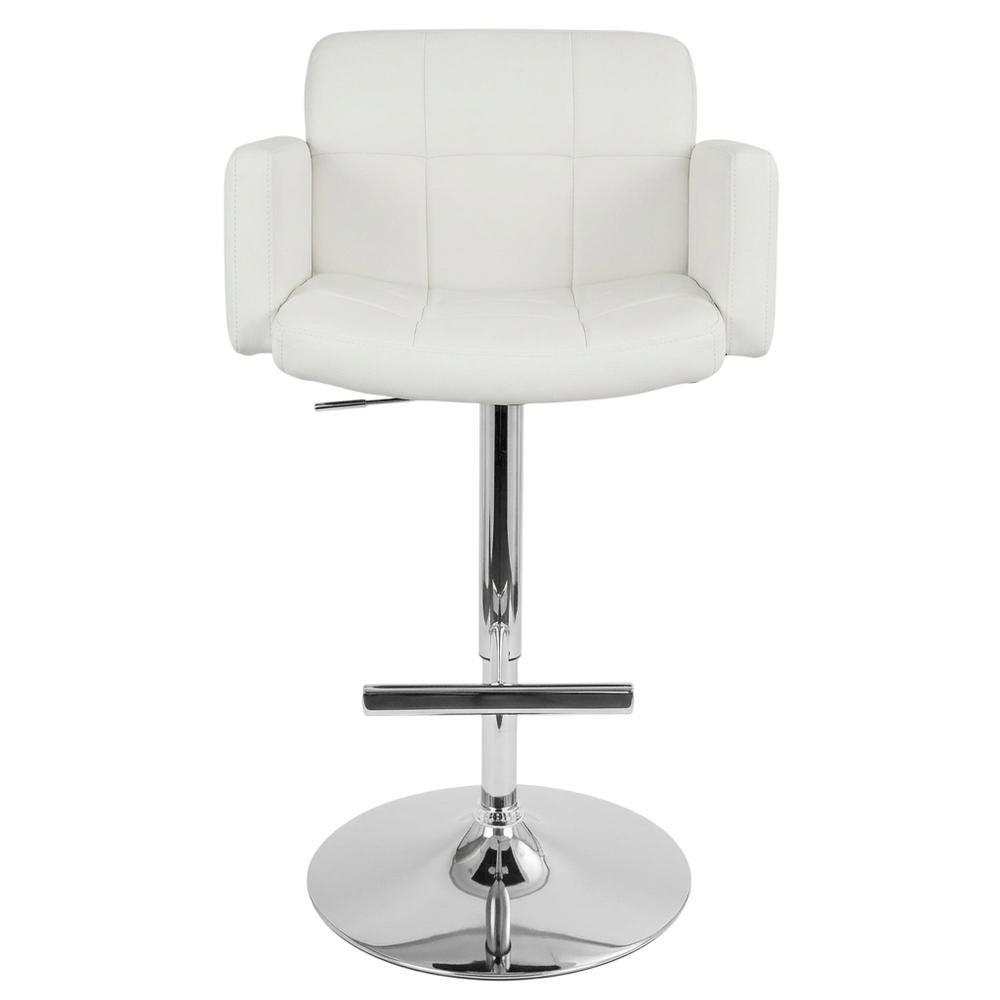 White Faux Leather Swivel Bar Stools with Adjustable Height and Metal Frame