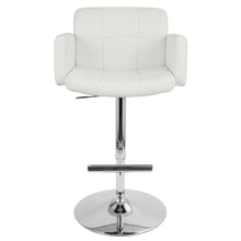 White Faux Leather Swivel Bar Stools with Adjustable Height and Metal Frame