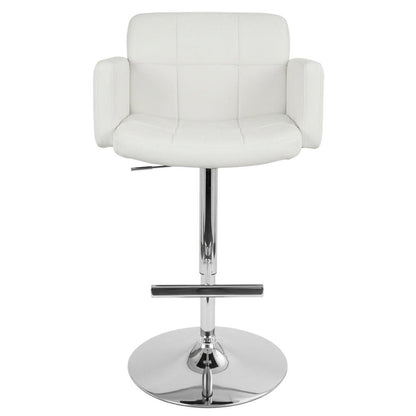 White Faux Leather Swivel Bar Stools with Adjustable Height and Metal Frame