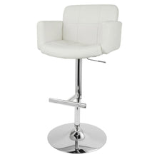 White Faux Leather Swivel Bar Stools with Adjustable Height and Metal Frame