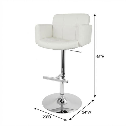 White Faux Leather Swivel Bar Stools with Adjustable Height and Metal Frame