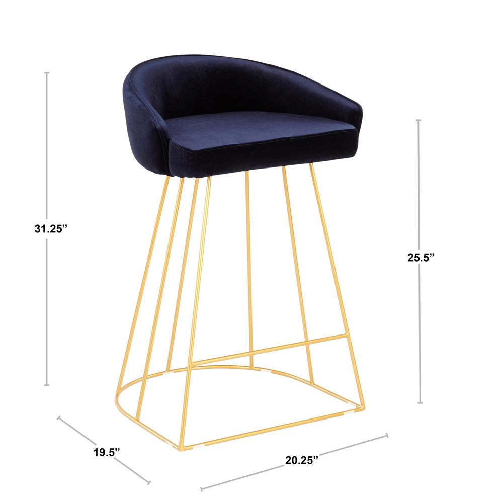 Gold Metal, Blue Velvet Canary Counter Stool - Set of 2