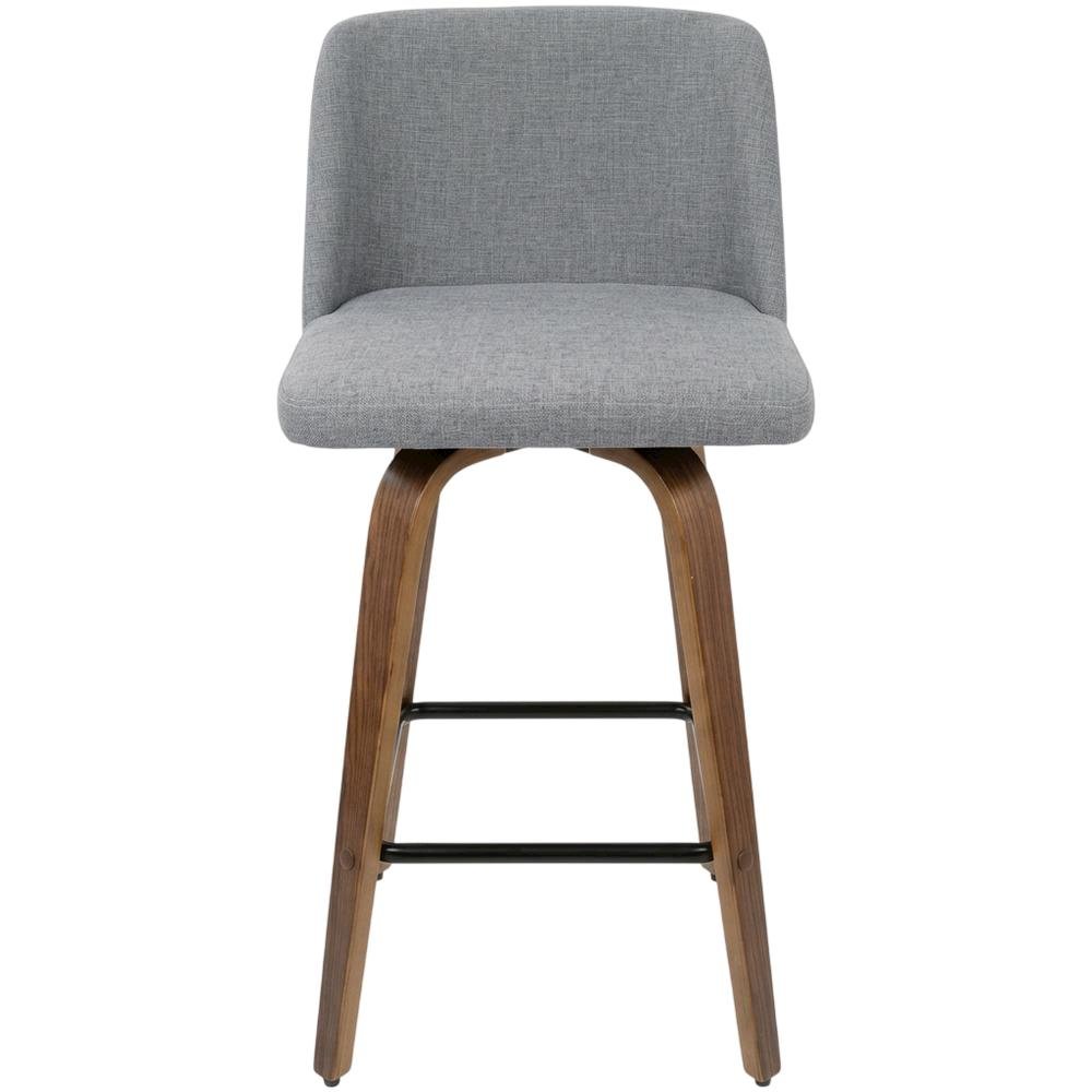 Mid-Century Modern Counter Stool in Walnut and Grey Fabric Set of 2