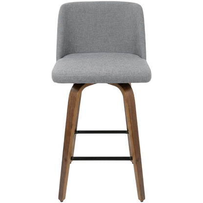 Mid-Century Modern Counter Stool in Walnut and Grey Fabric Set of 2