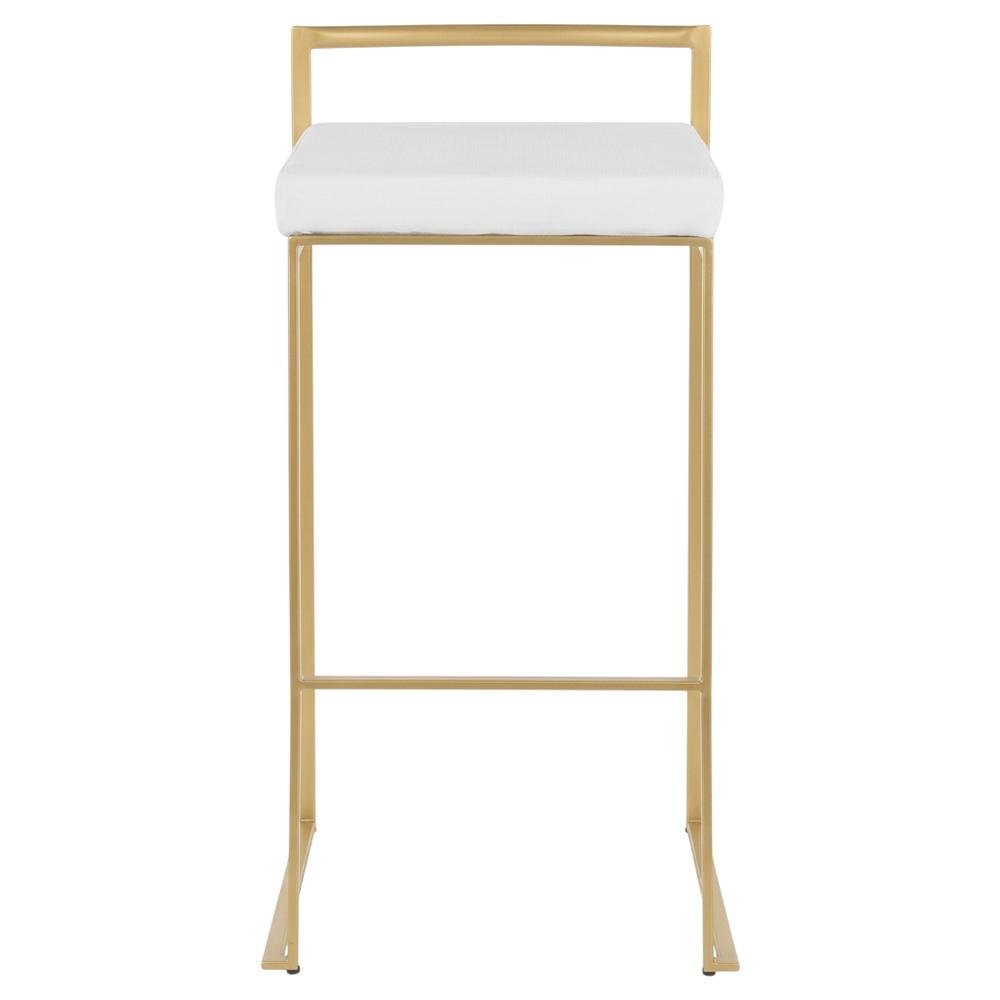 Gold stackable barstools with white velvet cushions, set of 2