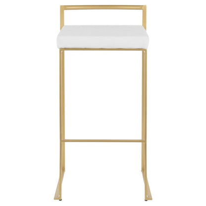 Gold stackable barstools with white velvet cushions, set of 2