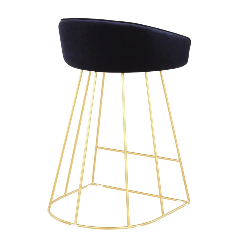 Gold Metal, Blue Velvet Canary Counter Stool - Set of 2