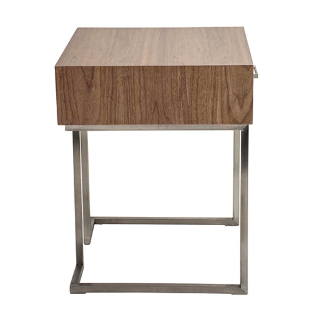 Roman Contemporary End Table in Walnut Wood and Stainless Steel