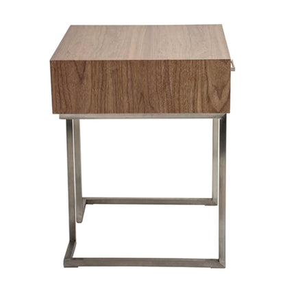Roman Contemporary End Table in Walnut Wood and Stainless Steel