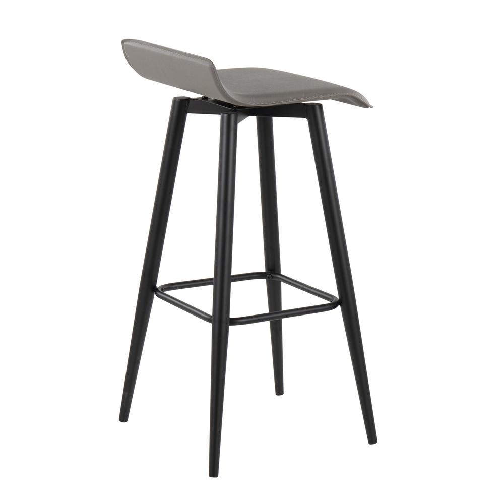 Black Steel, Grey PVC Ale Fixed-Height Bar Stool - Set of 2