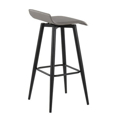 Black Steel, Grey PVC Ale Fixed-Height Bar Stool - Set of 2