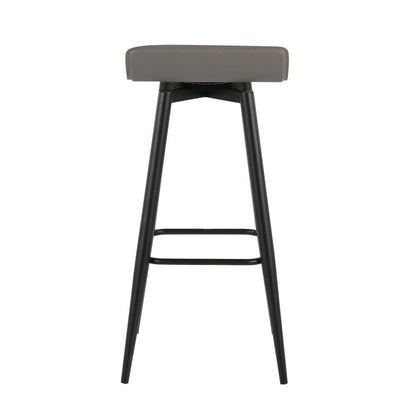 Black Steel, Grey PVC Ale Fixed-Height Bar Stool - Set of 2