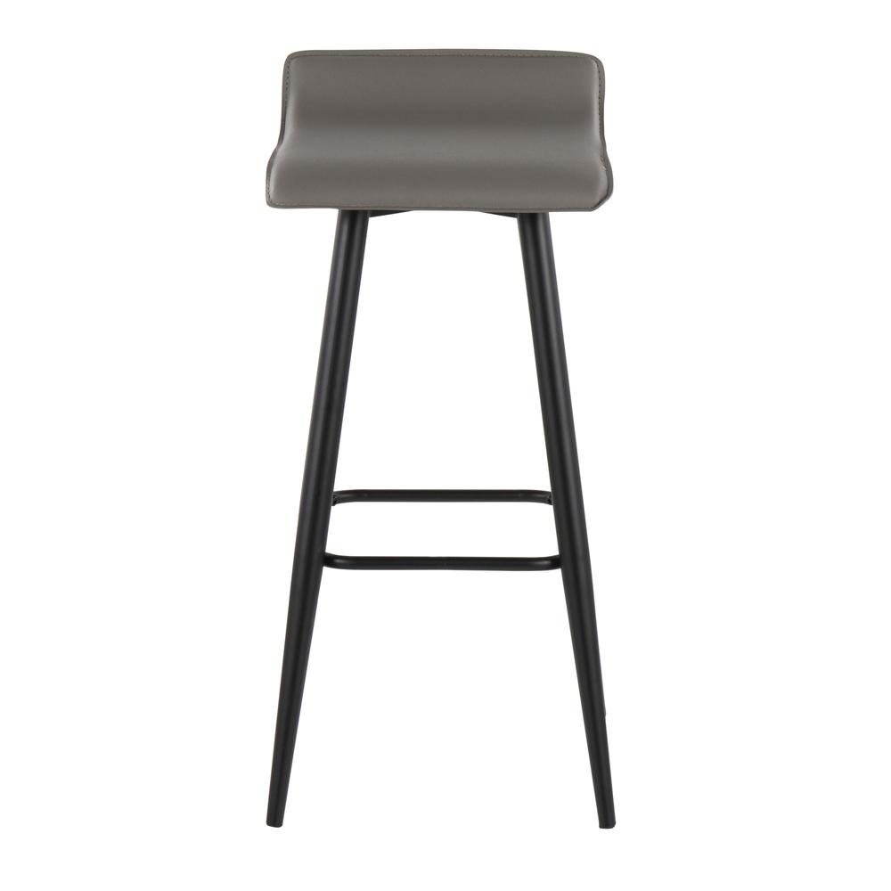 Black Steel, Grey PVC Ale Fixed-Height Bar Stool - Set of 2