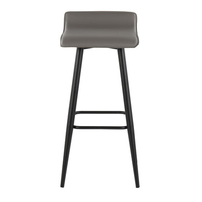 Black Steel, Grey PVC Ale Fixed-Height Bar Stool - Set of 2