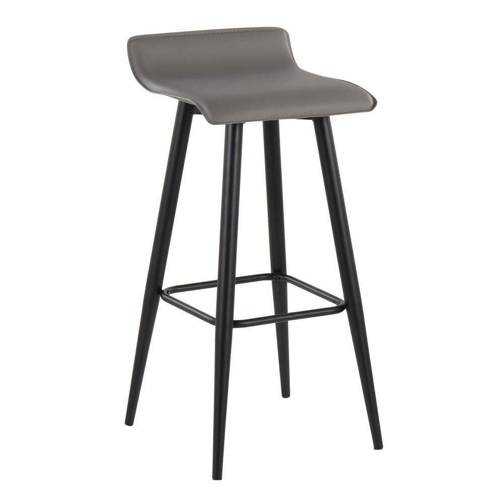 Black Steel, Grey PVC Ale Fixed-Height Bar Stool - Set of 2