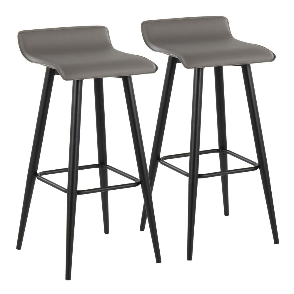 Black Steel, Grey PVC Ale Fixed-Height Bar Stool - Set of 2