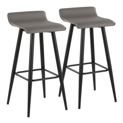Black Steel, Grey PVC Ale Fixed-Height Bar Stool - Set of 2